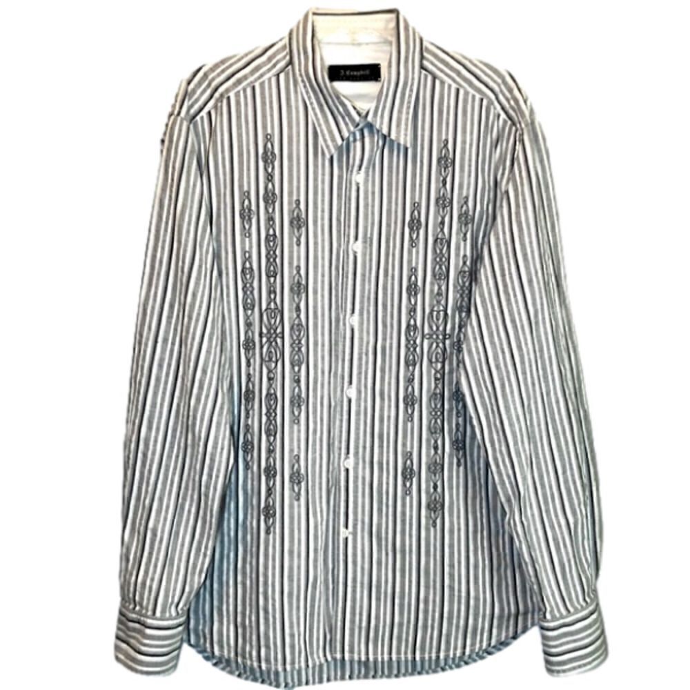 J. Campbell Los Angeles Embroidered Striped Shirt in White/Black/Grey Men’s XL